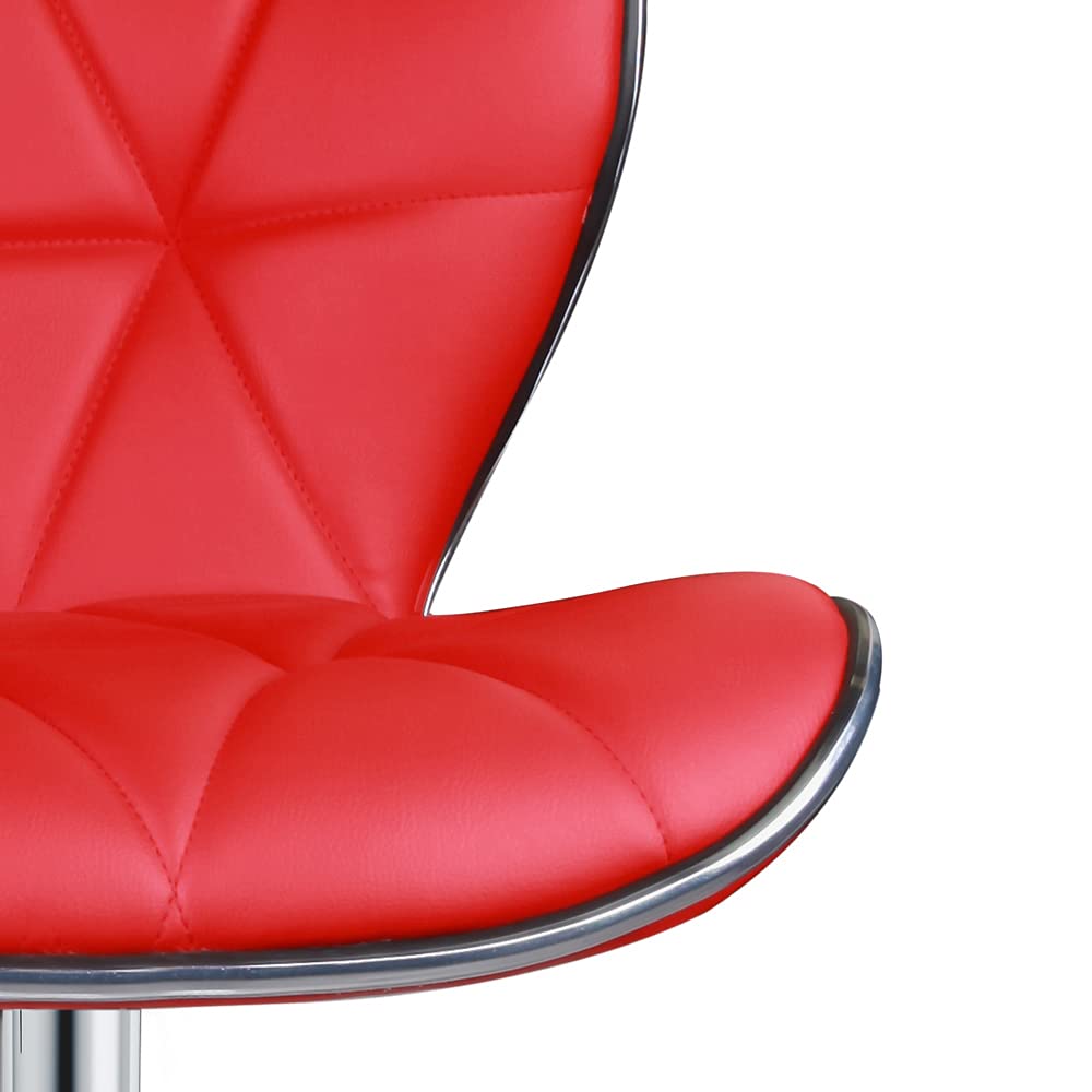 Leopard Shell Back Adjustable Swivel Bar Stools, PU Leather Padded with Back, Set of 2 (Red)