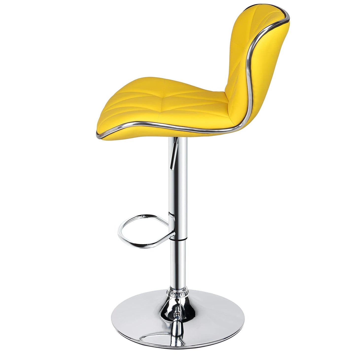 Leopard Shell Back Adjustable Swivel Bar Stools, PU Leather Padded with Back, Set of 2 (Yellow)