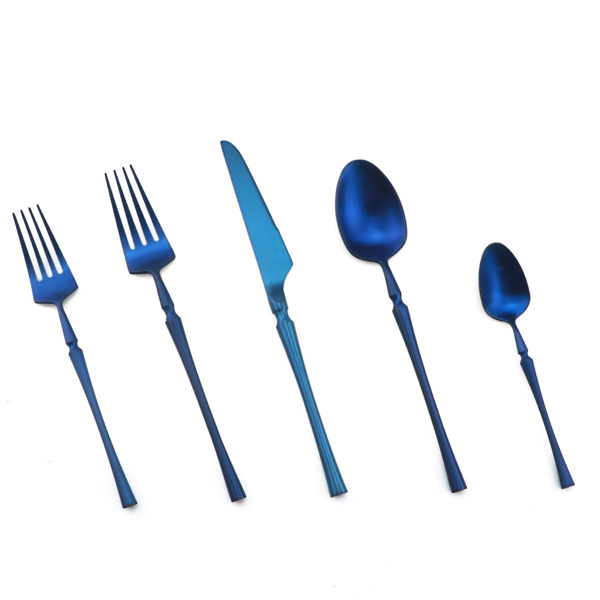 Gugrida Unique and Beautiful Flatware Set - 5-Piece Iridescent Silverware Sets | 18/10 Stainless Steel Reusable Cutlery Set | Blue Utensils Service For 1 with Dessert Fork, Knife, Spoon, Dinner Fork
