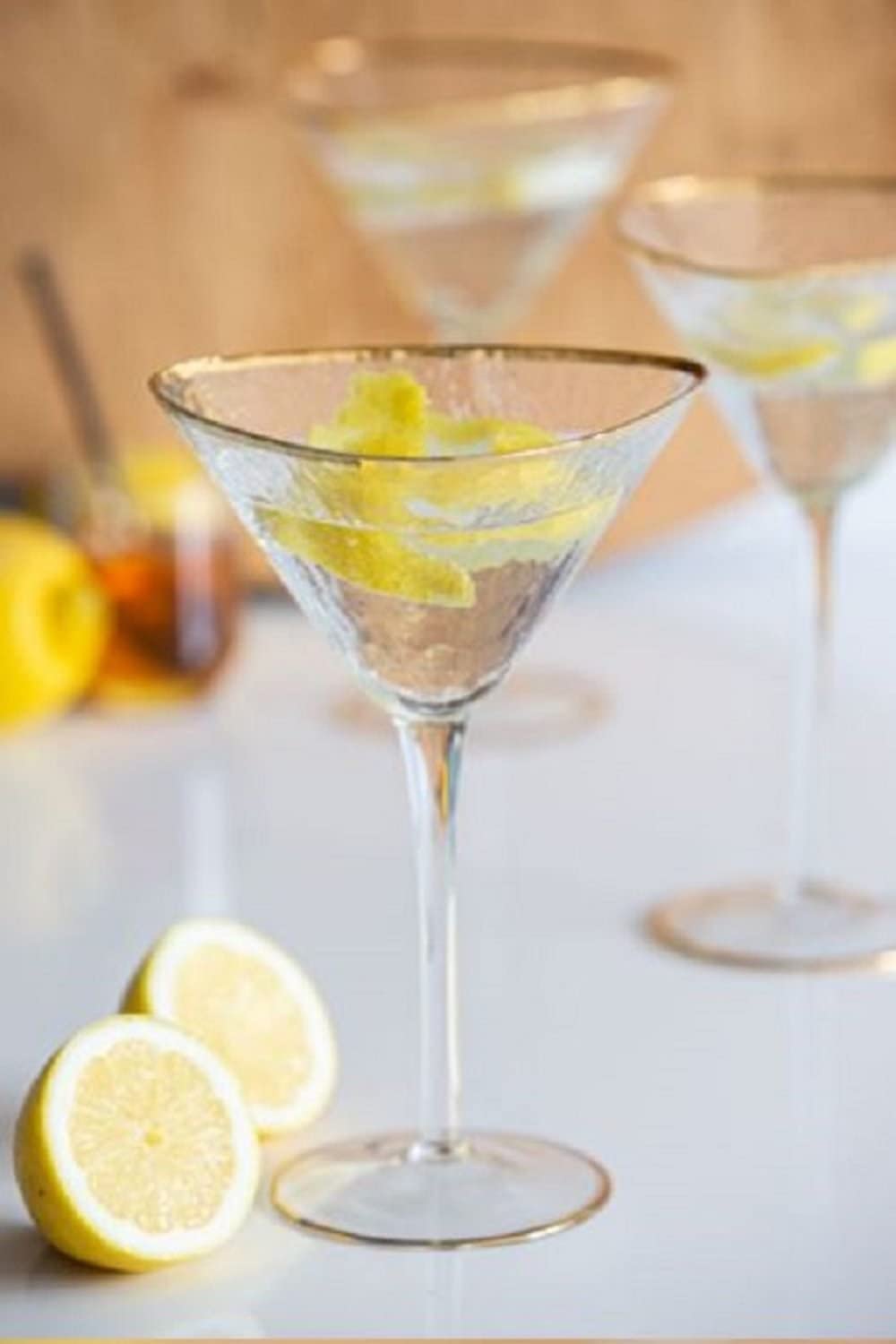 Sister.ly Drinkware Handmade Hammered Martini Glasses with Gold Rim - Gold Rimmed Martini Glasses Set of 2 and 2 Gold-Plated Cocktail Picks, Unique Martini Glass. Perfect For Cocktails.