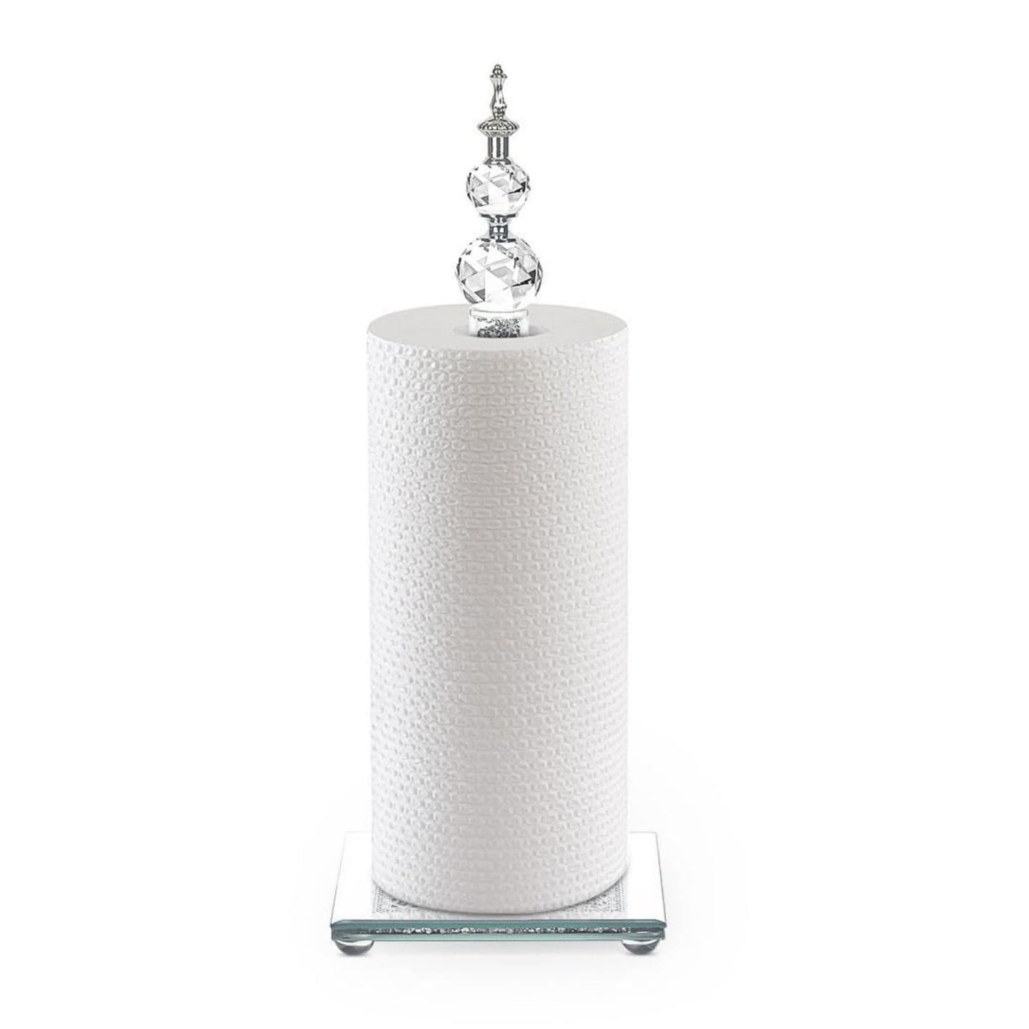 Crystal Paper Towel Holder, Bling Silver Paper Towel Roll Holder, Decorative Standing Paper Towel Holder for Kitchen Countertops Bathroom, Paper Towel Dispenser with Weighted Base (Square/Silver)