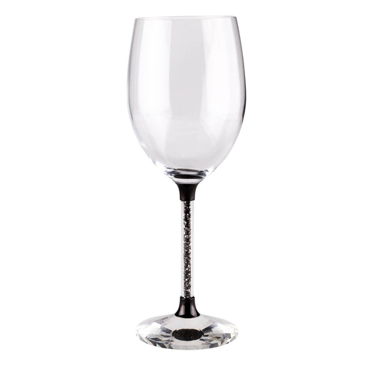 Sparkles Home Vetrina Stem Wine Glass, Sophisticated Crystal Glassware, Faceted Base, Red, White, Rosé, For Celebration Dining Table Setting, Event, Wedding, Charcoal, Set of 2 in Gift Box