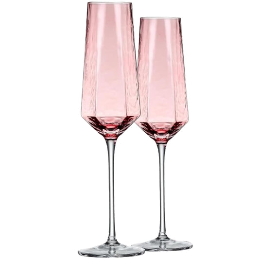 Luminthra 8 Oz. Blue Crystal Champagne Flutes, Elegant Flutes Set of 2 for Weddings, Anniversaries, and Christmas (Blue) (Pink,2 count)