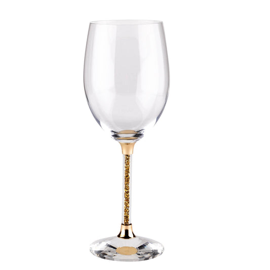 Sparkles Home Vetrina Stem Wine Glass, Crystal Glassware, Faceted Base, Red, White, Rosé, For Celebration, Dining Tabling Setting, Events, Weddings, Gold, Set of 2 in Gift Box