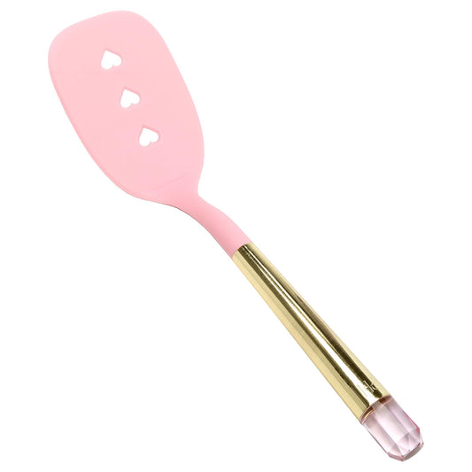 Paris Hilton Slotted Turner with Pink Jewel Shaped Handle, Heat-Resistant up to 400°F, Dishwasher Safe Kitchen Tools and Utensil, Pink and Gold