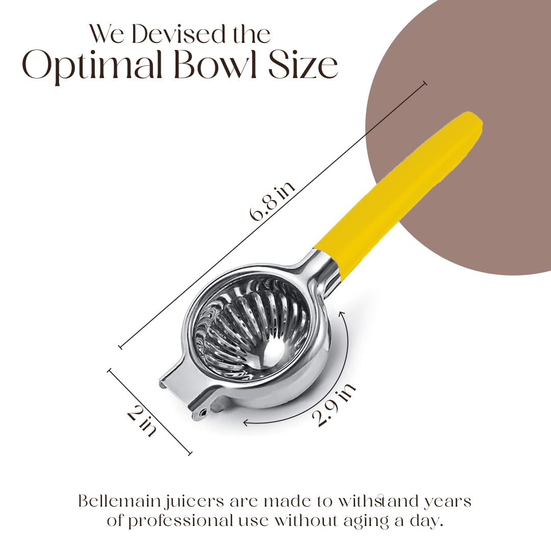 Bellemain Citrus Juicer | Metal Lemon Squeezer | Lime and Lemon Juicer Stainless Steel with Silicone Handles | Manual Juicer, Citrus Squeezer, Hand Held Juicer | Bar Juicer for Bartender (Yellow)