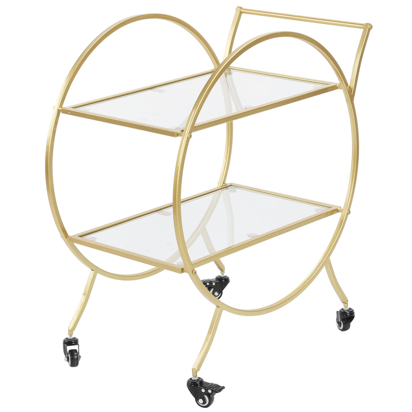 Glam Contemporary 2-Tier Gold-Toned Kitchen Trolley Bar and Serving Cart with Wheels