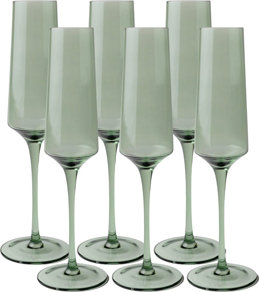 Saludi Colored Champagne Flutes - As Seen on 'Bachelor in Paradise' - 6.5oz (Set of 6) Stemmed Glass - Great for All Occasions and Gifts - Luxury, Durable, Hand-Blown (Light Blue Sea)