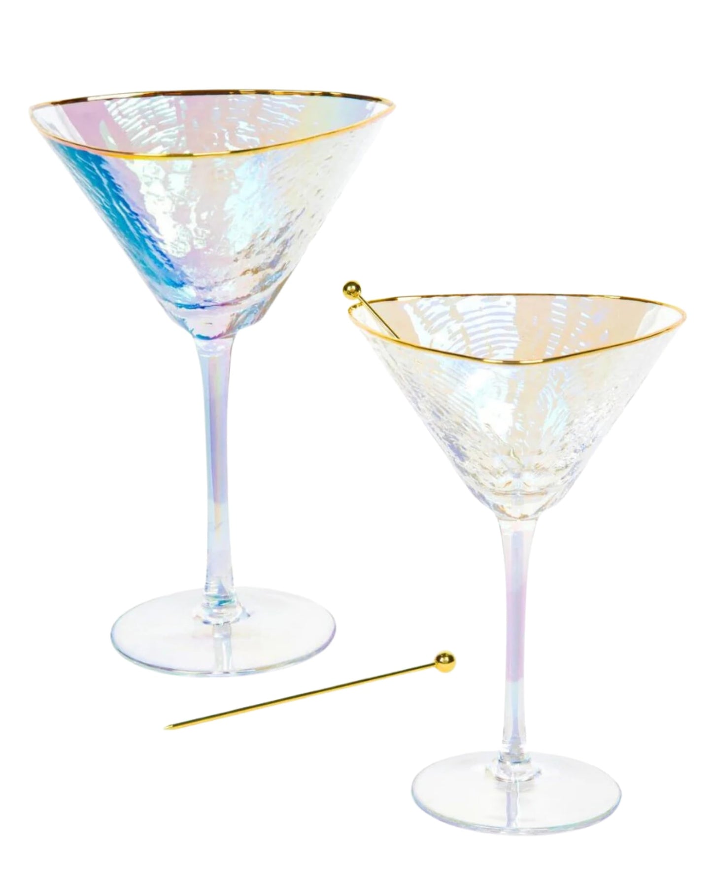 Sister.ly Drinkware Iridescent Handmade Hammered Martini Glasses with Gold Rim – Set of 2 – 8 oz, Perfect for Martinis, Cocktails, and Mocktails