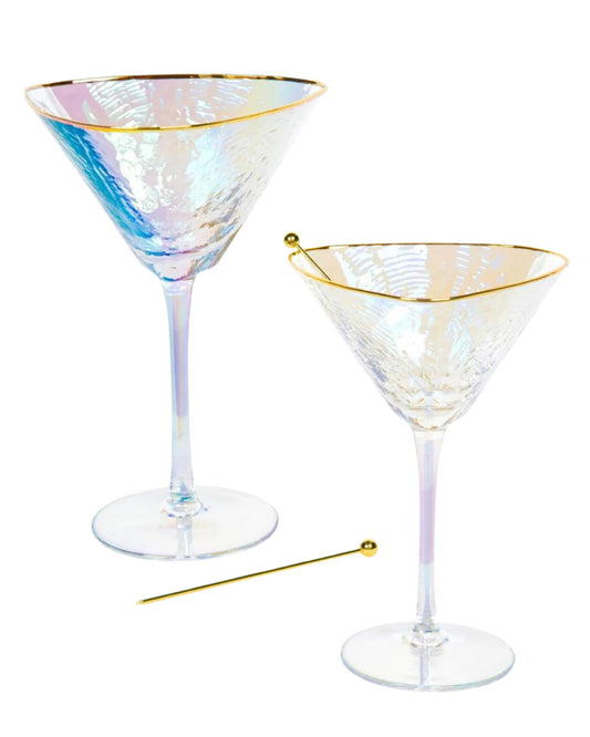Sister.ly Drinkware Iridescent Handmade Hammered Martini Glasses with Gold Rim – Set of 2 – 8 oz, Perfect for Martinis, Cocktails, and Mocktails
