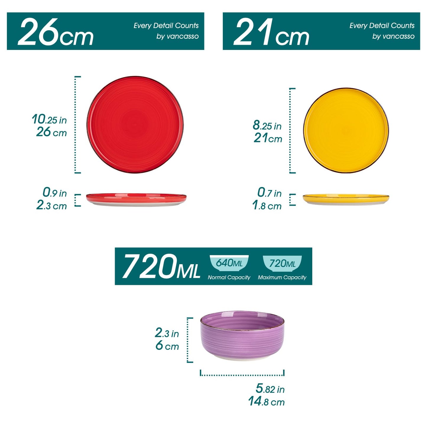 vancasso Bonita Dinnerware Sets 18 Pieces, Stoneware Dishes Set for 6, Plates Set and Bowls Set, Dinshwasher and Microwave Safe, Multicolor
