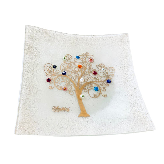 Murano Glass Decorative Dish, Handcrafted Decorative Bowls for Home Decor, Centerpiece Tray, Key Bowl, Gift Decor Tray for Entryway Table, Living Room, Dining Room 7.5"x 7.5"