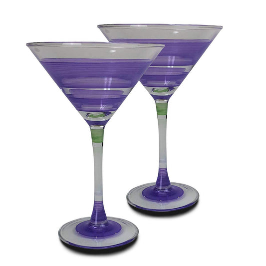 Golden Hill Studio Hand Painted Martini Glasses Set of 2 - Cape Cod Cottage Purple Collection - Hand Painted Glassware by USA Artists - Unique and Decorative Martini Glasses, Kitchen Table Décor