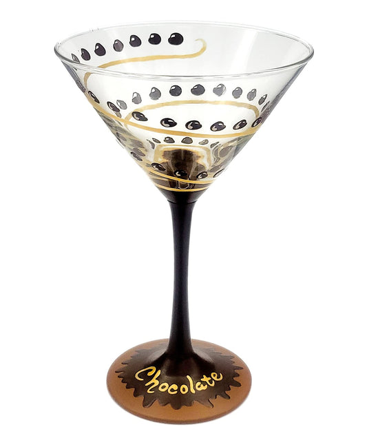 Chocolate Lover's Martini Glass - Hand Painted - Chocolate Chips, Fancy, Elegant - Cocktail Glass