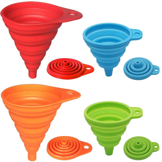 Kitchen Funnel Set 4-Pack, Small and Large, Kitchen Gadgets Accessories Foldable Silicone Collapsible Funnels for Filling Water Bottle Liquid Transfer Food Grade