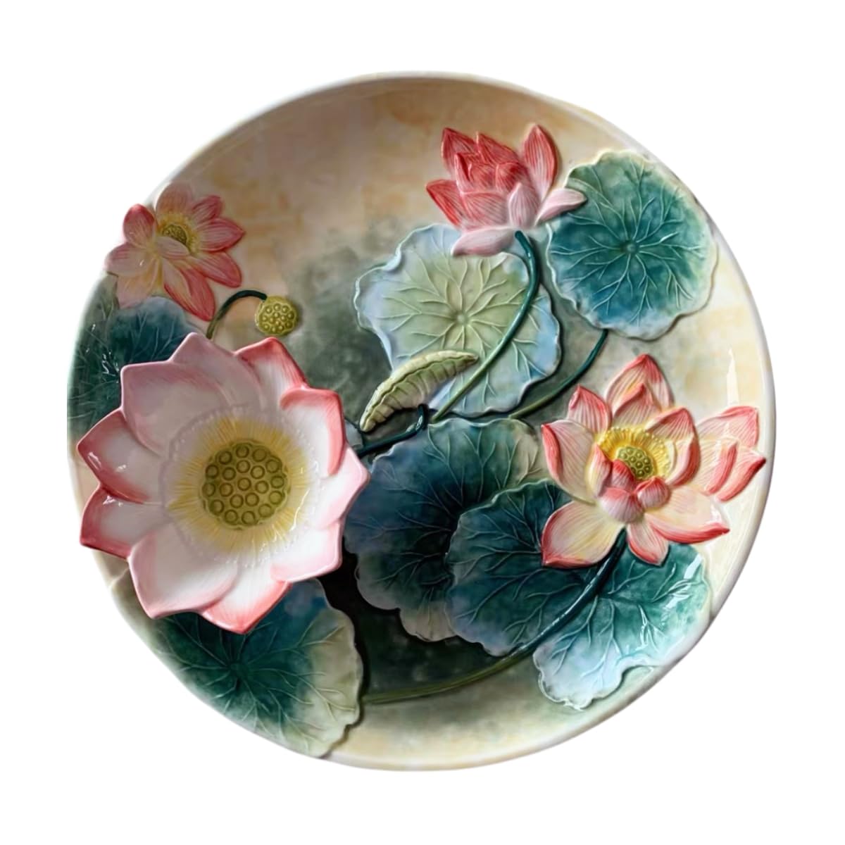 Handpainted 12-Inch Ceramic Chip and Dip Platter with Lotus Flower Design