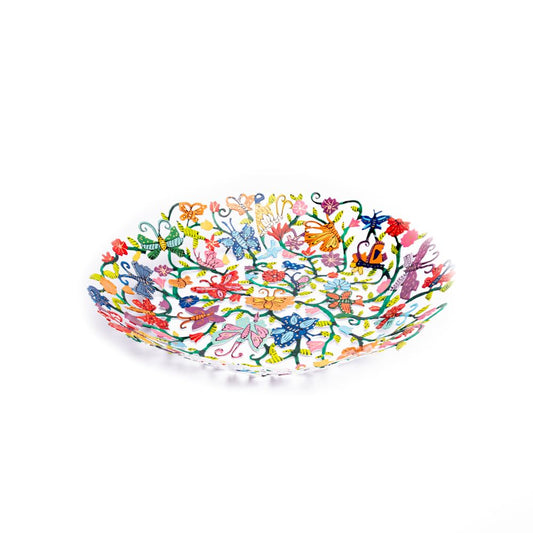 EMANUEL Yair Decorative Metal Fruit Bowl | Vibrant Hand Painted Bowl | Hangable Centerpiece Bowl for Home Decor and Gifting | Judaica Art (14 inch, butterflies)