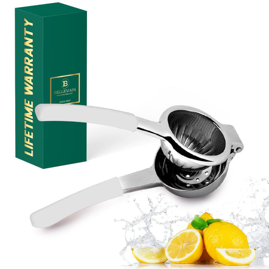 Bellemain Citrus Juicer | Metal Lemon Squeezer | Lime and Lemon Juicer Stainless Steel with Silicone Handles | Manual Juicer, Citrus Squeezer, Hand Held Juicer | Bar Juicer for Bartender (White)