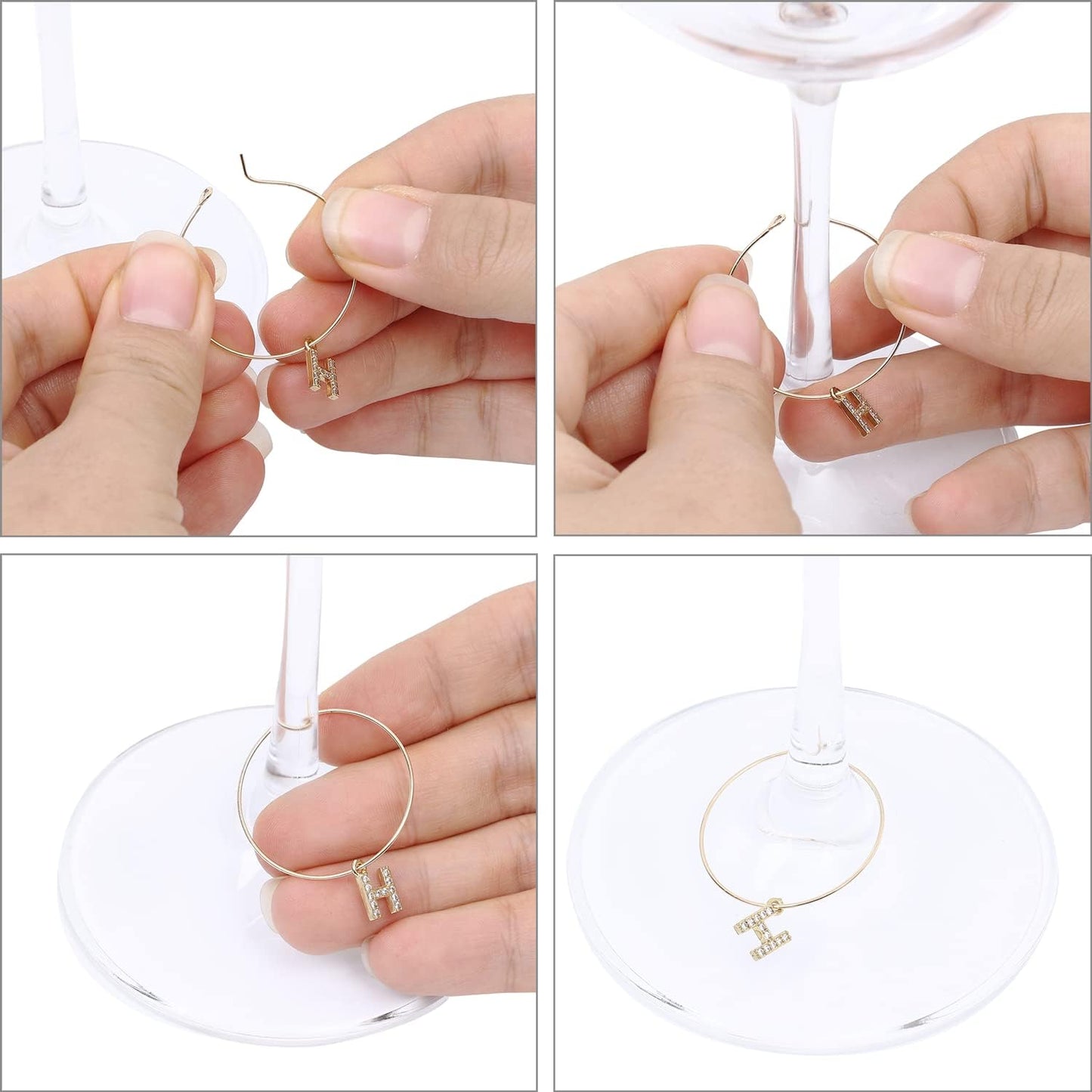Pride & par Gold Bling Letter Wine Glass Charms 26 piece/Set Diamond Wine Glass Markers for Stem Glasses Shinny Wine Glass Decoration Mix & DIY for Weddings Parties