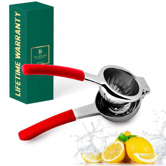 Bellemain Citrus Juicer | Metal Lemon Squeezer | Lime and Lemon Juicer Stainless Steel with Silicone Handles | Manual Juicer, Citrus Squeezer, Hand Held Juicer | Bar Juicer for Bartender (Cranberry)