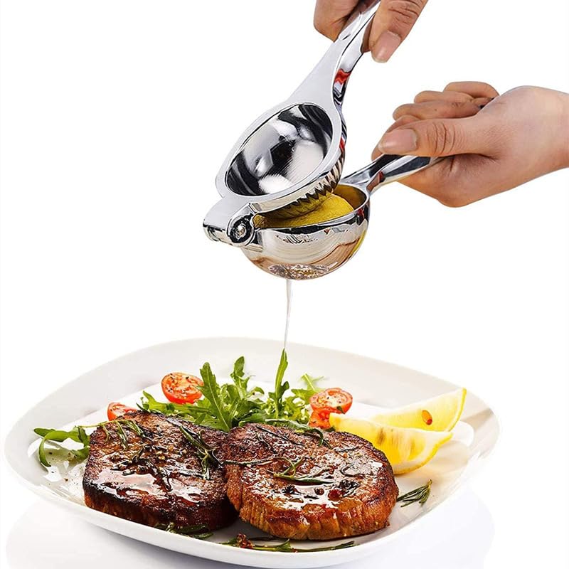 Agirlvct Lemon Squeezer, Heavy Duty Zinc Manual Lemon Juicer, Threaded Groove Fresh Small Oranges Limes Juicer Hand Press Manual Press for Home Restaurant Kitchen Accessories Utensils(Sliver)