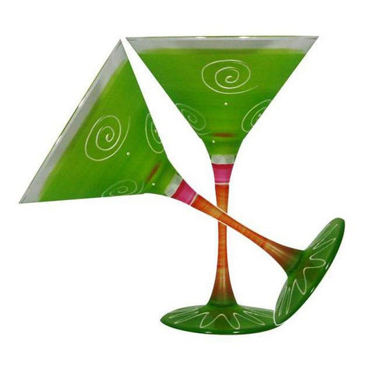 Golden Hill Studio Hand Painted Martini Glasses Set of 2 - Peruvian Splendor Lime Green Collection - Hand Painted Glassware by USA Artists - Unique and Decorative Martini Glasses, Kitchen Table Décor