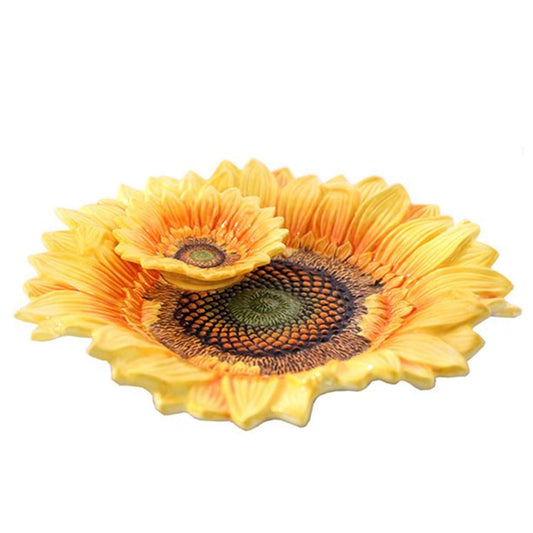 Handpainted 11-Inch Ceramic Chip and Dip Platter with Sunflower Design