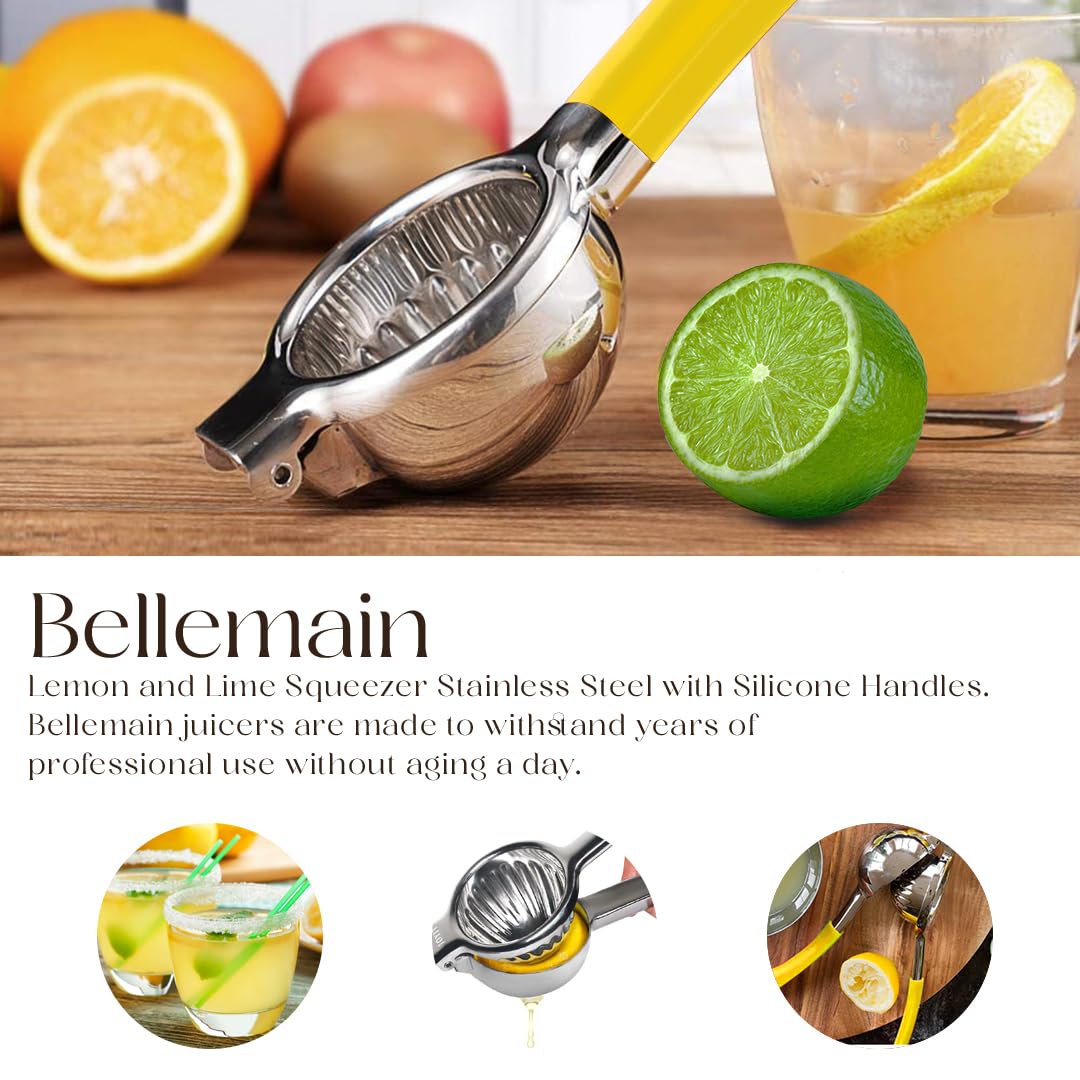 Bellemain Citrus Juicer | Metal Lemon Squeezer | Lime and Lemon Juicer Stainless Steel with Silicone Handles | Manual Juicer, Citrus Squeezer, Hand Held Juicer | Bar Juicer for Bartender (Yellow)