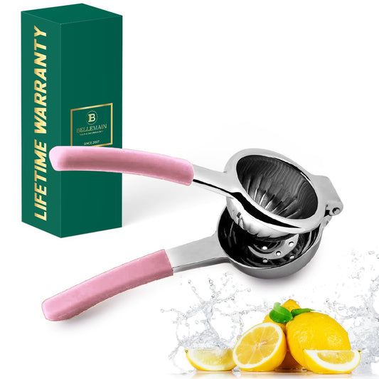 Bellemain Citrus Juicer | Metal Lemon Squeezer | Lime and Lemon Juicer Stainless Steel with Silicone Handles | Manual Juicer, Citrus Squeezer, Hand Held Juicer | Bar Juicer for Bartender (Pink)