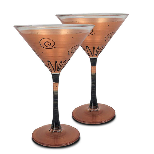 Golden Hill Studio Hand Painted Martini Glasses Set of 2 - Tuscan Sunset Collection - Hand Painted Glassware by USA Artists - Unique and Decorative Martini Glasses, Vibrant Gold, Kitchen Table Décor