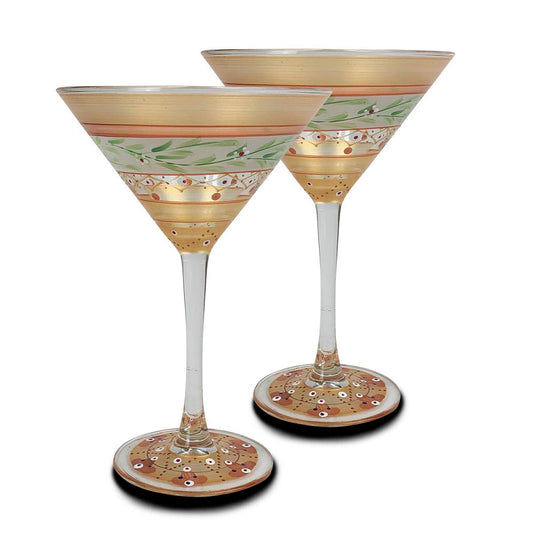 Golden Hill Studio Hand Painted Martini Glasses Set of 2 - Moroccan Mosaic Gold Garland Collection - Hand Painted Glassware by USA Artists - Unique and Decorative Martini Glasses, Kitchen Table Déco