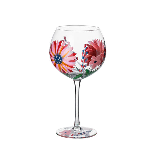Hand-Painted Wine Glass Pink Daisy Flowers Artisan Painted 20 Oz.