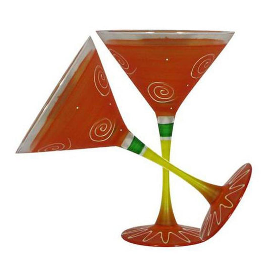 Golden Hill Studio Hand Painted Martini Glasses Set of 2 - Peruvian Splendor Orange Collection - Hand Painted Glassware by USA Artists - Unique and Decorative Martini Glasses, Kitchen Table Décor