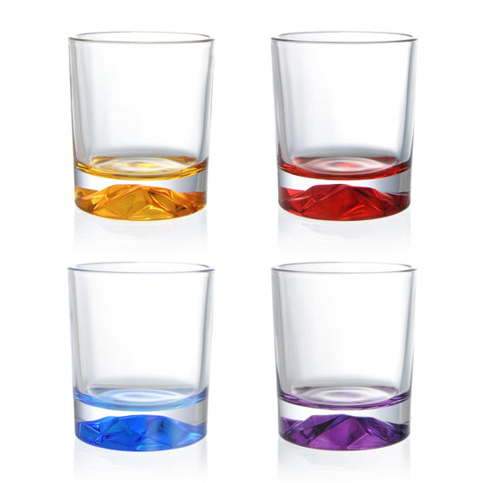 inmute Mesa Drinking Glasses, Double Old Fashioned Glasses for Home Bar, 8.5 oz Colored Mountain Base Glassware Set of 4, Rocks Glasses and Whiskey Glasses set for Bourbon, Scotch