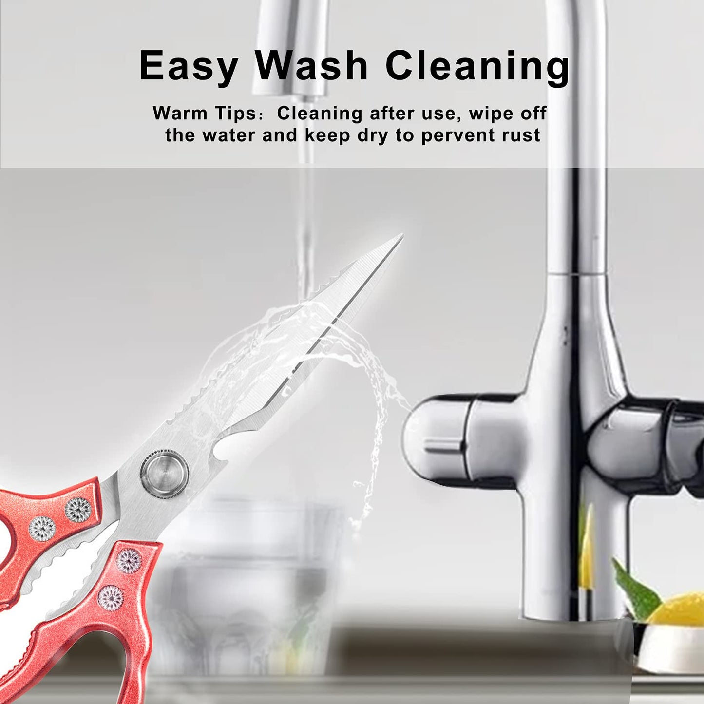 Sharp, Heavy Duty Kitchen Shears Dishwasher Safe, Kitchen Accessories Cooking Shears for Kitchen Meat Chicken Fish Poultry Herb Bread (Red Handle)