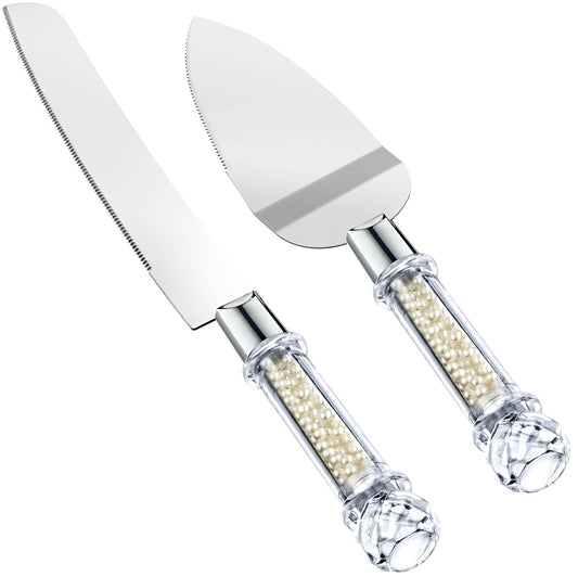 Homi Styles Wedding Cake knife and Server Set | Elegant Color Premium 420 Stainless Steel plated Blades | Cake & Pie Serving Set for Wedding Cake, Birthdays, Anniversaries, Parties (Pearl Filled)