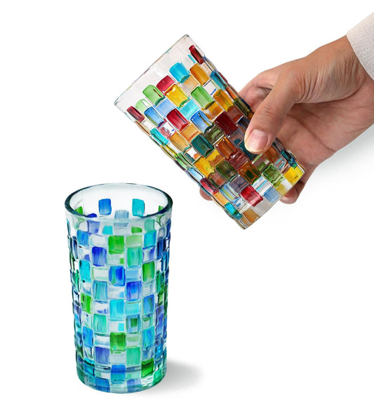 TUCHACA Colored Old Fashioned Glasses. Colorful Drinking Glass Cups Set of 2 (2 colors). Whiskey Tall Tumblers 11 oz. Renaissance Hand Painted Multicolor Glasses. The Gift for Cups Enthusiasts.