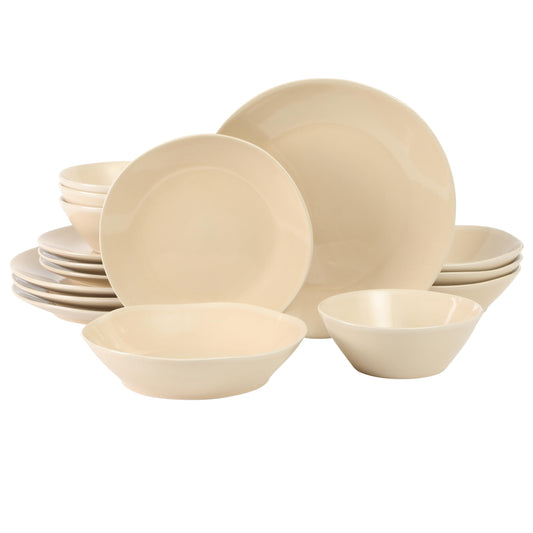Bloomhouse - Oprah's Favorite Things - Montecito Breeze 16 Piece (Service for 4) Double Plates and Bowls Stoneware Reactive Glaze Dinnerware Set - Marble Dawn Cream