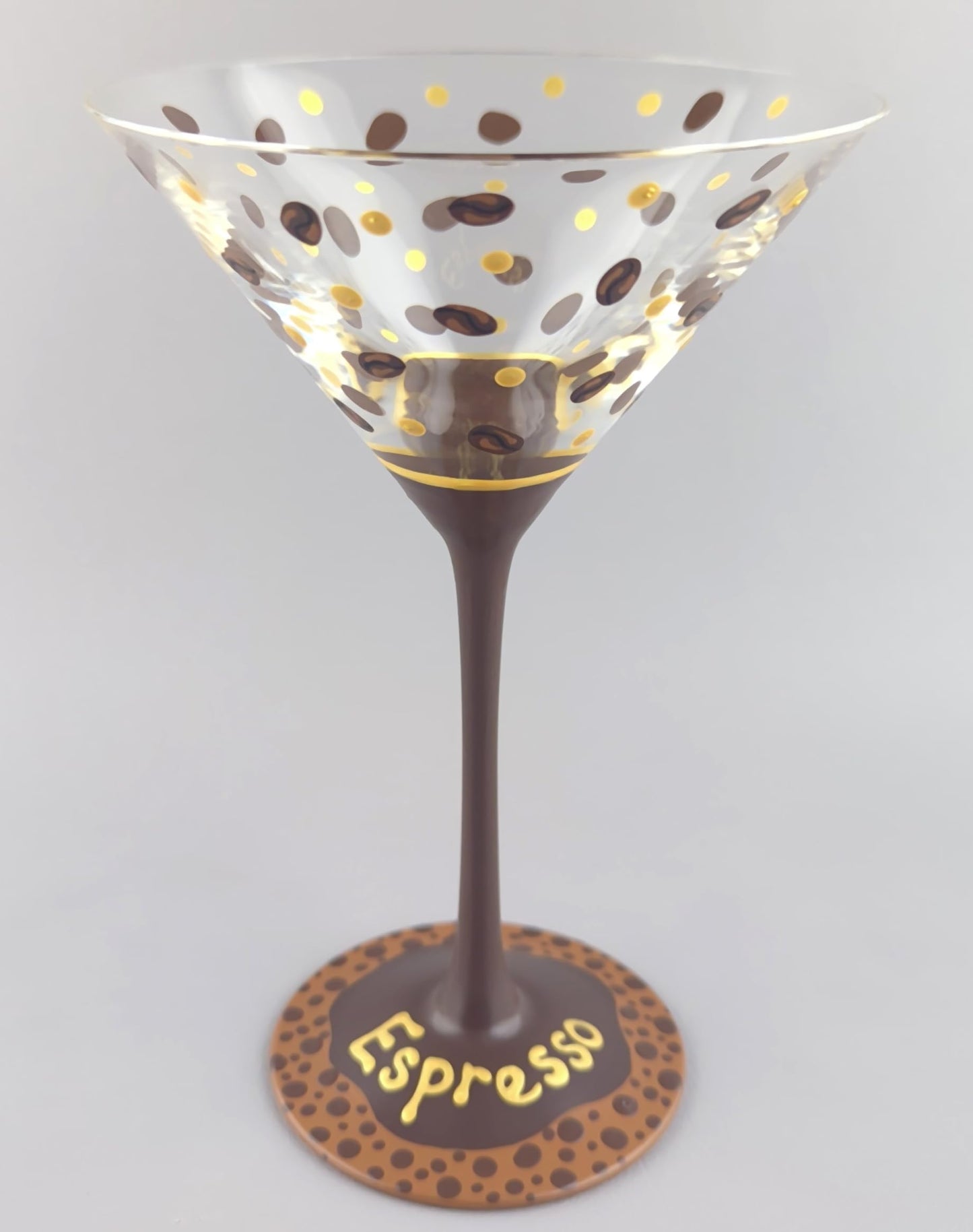 Espresso Themed Martini Glass - Hand Painted - Coffee Beans - Fancy, Elegant - Cocktail Gift