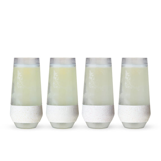 Host Champagne Freeze, Double-Walled Stemless Wine Glasses Freezer Cups with Active Cooling Gel and Insulated Silicone Grip, 9oz, Set of 4, Glitter