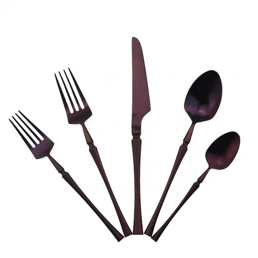 Gugrida Unique and  Beautiful Burgundy Iridescent Flatware Set - 5-Piece Iridescent Silverware Sets | 18/10 Stainless Steel Reusable Cutlery Set | Purple Utensils Service for  1 with Dessert Fork, Knife, Spoon, Dinner Fork