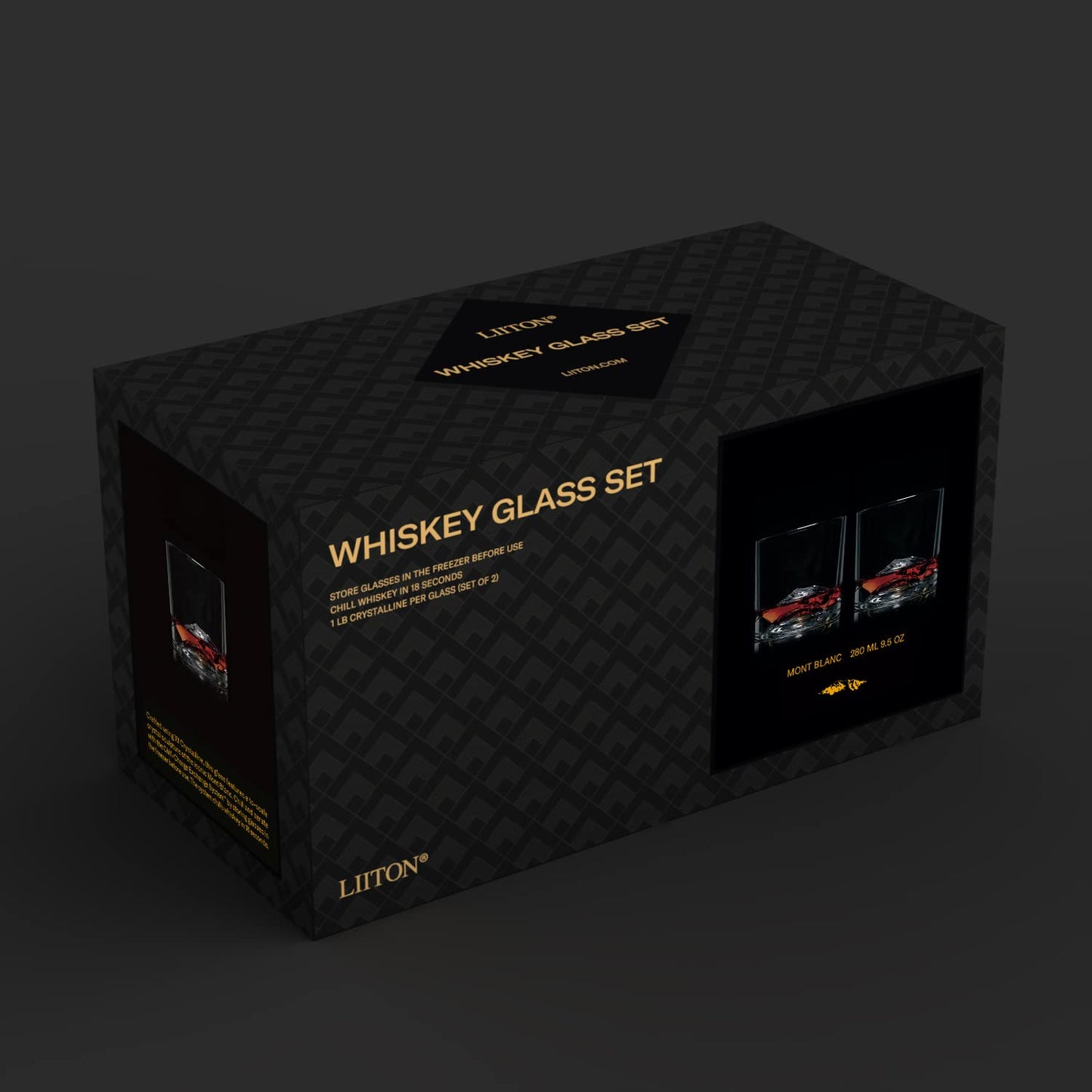 LIITON Mont Blanc Whiskey Glasses Set of 2, 1LB Thick Freezable Heavy Crystal, 10 Ounces