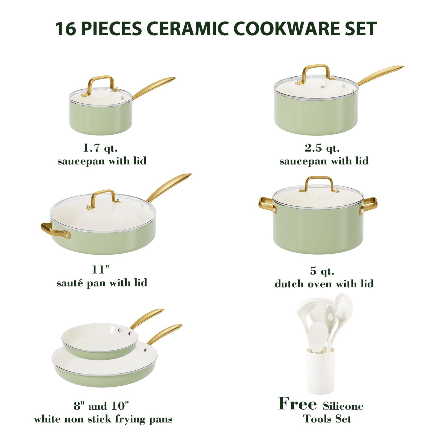 Pots and Pans Set Non Stick - Voniki Ceramic Cookware Set with Cooking Utensils Set, Non Toxic Kitchen Cookware Sets Dutch Oven Pot with Lid Saucepan Set Sauté Pan Frying Pan Set for Cooking Gifts