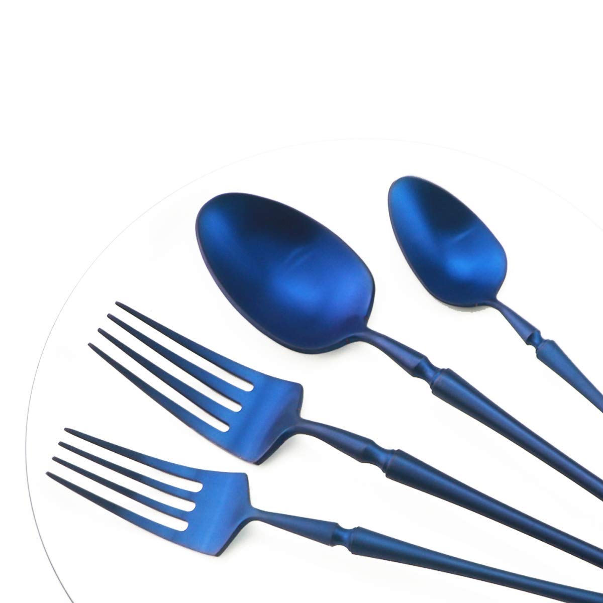 Gugrida Unique and Beautiful Flatware Set - 5-Piece Iridescent Silverware Sets | 18/10 Stainless Steel Reusable Cutlery Set | Blue Utensils Service For 1 with Dessert Fork, Knife, Spoon, Dinner Fork