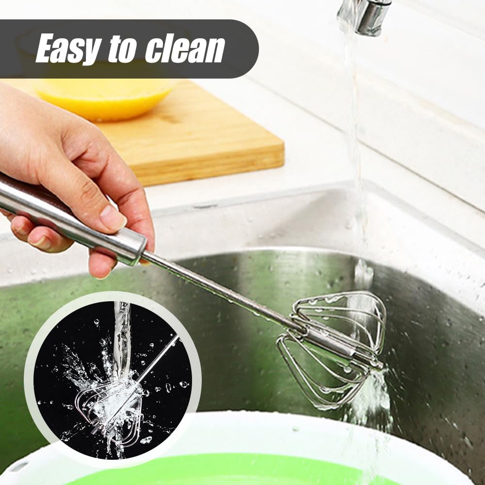 Stainless Steel Semi-Automatic Whisk, Stainless Steel Egg Whisk Hand Push Rotary Whisk Blender, Semi Automatic Whisk Hand Push Spinning Whisk for Cooking Kitchen Home Egg Milk (12 in)