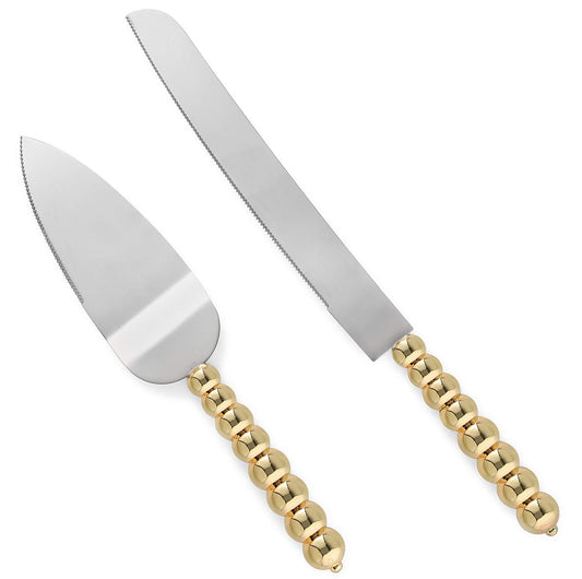 Homi Styles Wedding Cake Knife and Server Set | Elegant Gold Color With Beaded Handles and  Premium 420 Stainless Steel Blades | Cake & Pie Serving Set for Wedding Cake, Cake Cutter, Gift