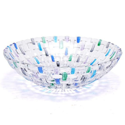 MAGCOLOR Hand Painted Blue Woven Glass Crystal Salad & Fruit Bowl Decoration,Centerpiece For Home,Office,Wedding Decor, Fruit, Snack, Dessert, Server (Blue)