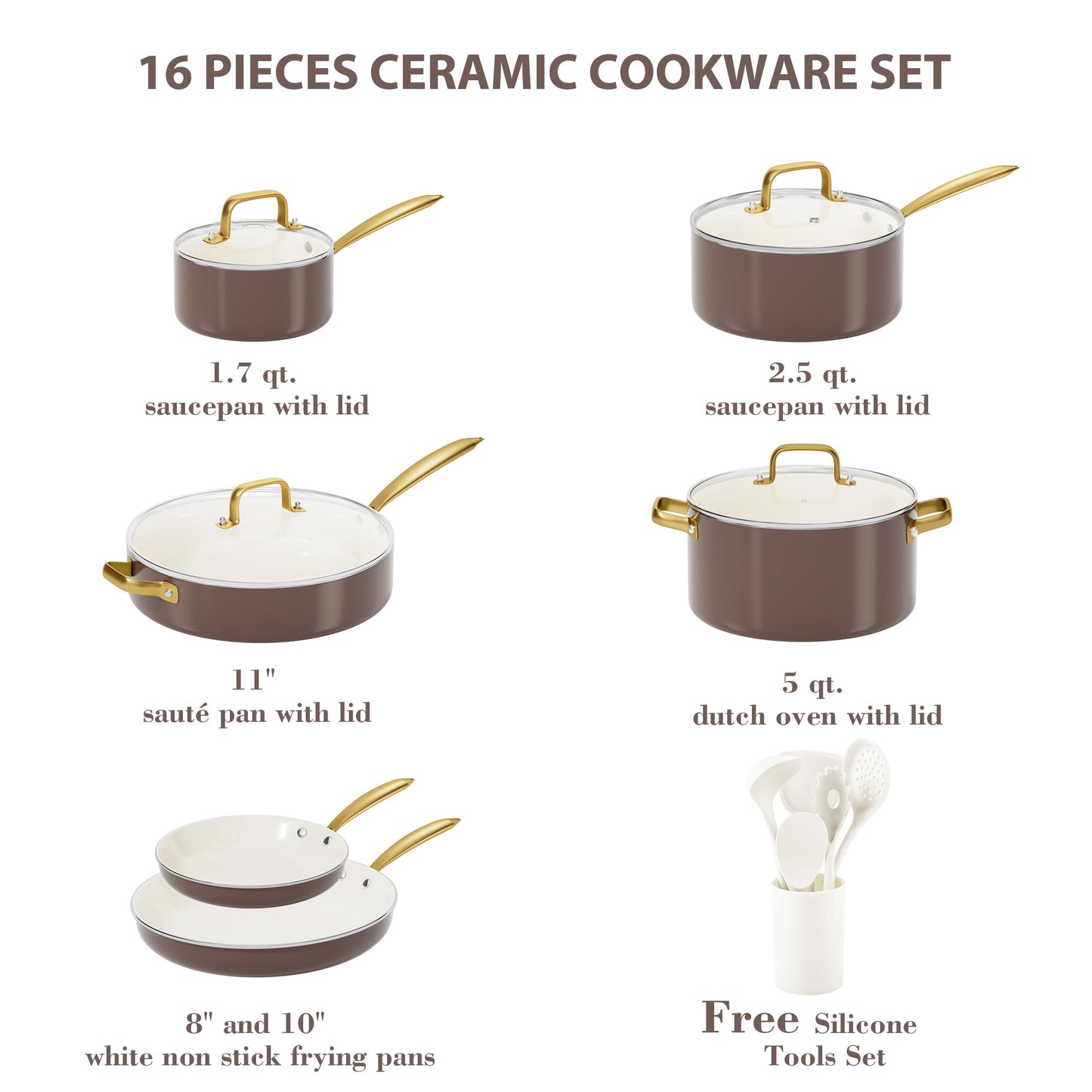 Kitchen Cookware Sets - Voniki Ceramic Pots and Pans Set Non Stick with Cooking Utensils Set, Non Toxic Cookware Set Dutch Oven Pot with Lid Saucepan Set Sauté Pan Frying Pan Set for Cooking Gifts