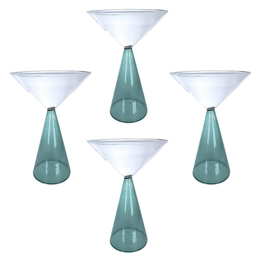 Gusto Buono 8.4oz Martini Glasses – Set of 4 Drinkware with Sea Green Stem Geometric Design | Heat-Resistant, Dishwasher & Microwave Safe | Perfect for Martinis, Cocktails, Home, Parties, & Gifts