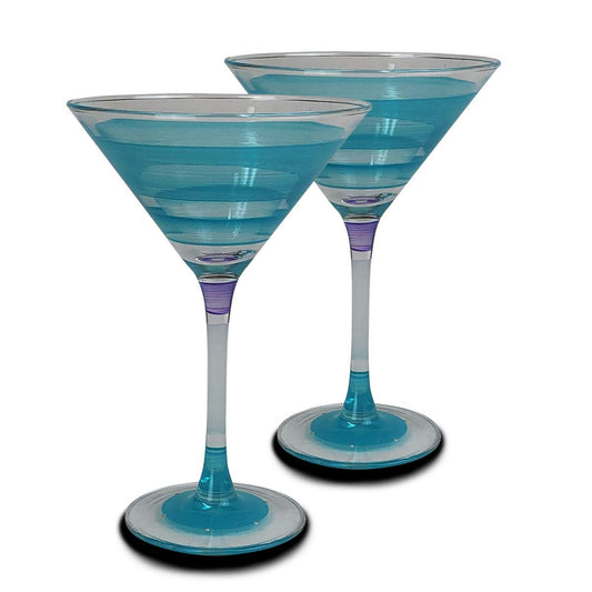 Golden Hill Studio Hand Painted Martini Glasses Set of 2 - Cape Cod Cottage Turquoise Collection - Hand Painted Glassware by USA Artists - Unique and Decorative Martini Glasses, Kitchen Table Décor